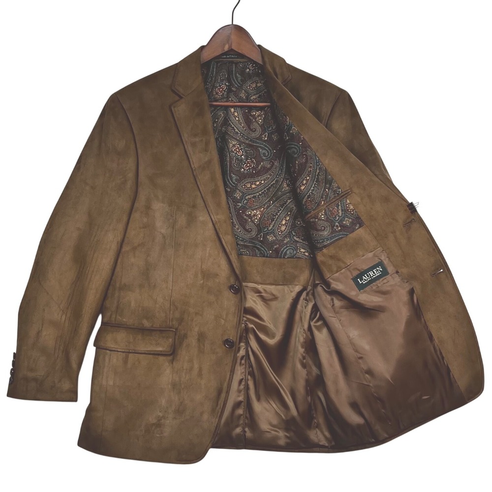 Lauren Ralph Lauren Blazer Men 40R Brown Faux Suede Paisley Lining Academia Fall